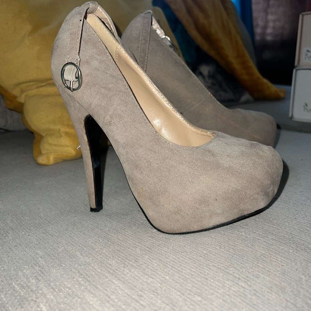 Delicacy Taupe Suede Heels - Picture 2 of 2